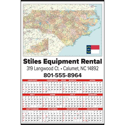 Small North Carolina State Map Year-In-View® Calendar