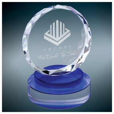 5" Round Facet Crystal on Blue & Clear Round Base