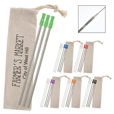 3-pack Stainless Straw Kit With Cotton Pouch