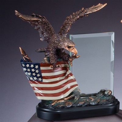 10" Electroplated Bronze Eagle Trophy w/Painted American Flag