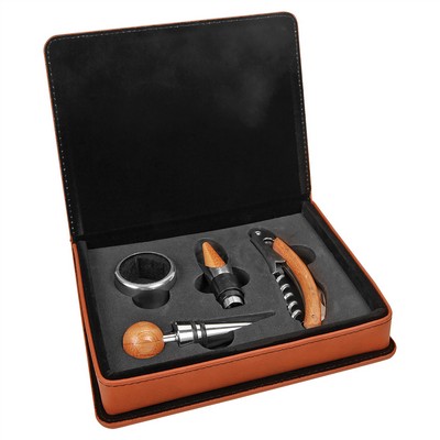 Laserable Rawhide Leatherette 4-Piece Wine Tool Set