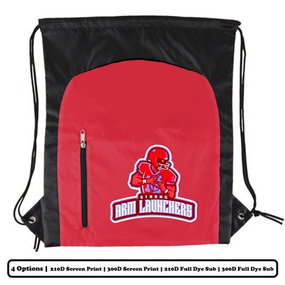 Full Dye Sublimation Vertical Side Zipper Polyester Drawstring Bag