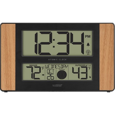 La Crosse® Technology Atomic Digital Wall Clock w/Temperature & Moon Phases (Wood)