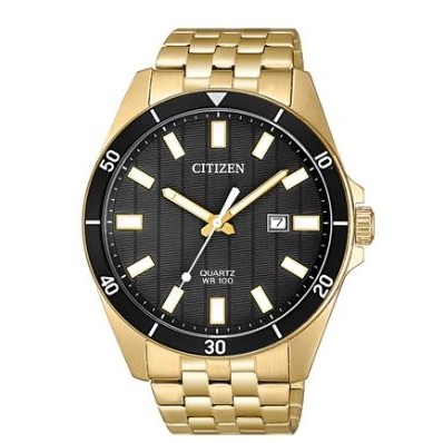 Citizen® Men's Quartz Gold-Tone Case & Bracelet Watch w/Black Dial