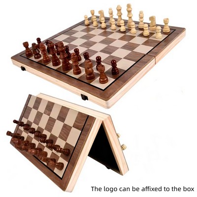 Chess Set 15 inch x 15 inch - Inlaid Walnut Wooden Chess Set with Folding Chess Board