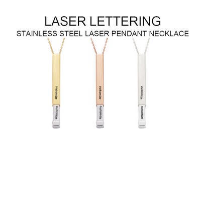 Stainless Steel Rectangle Laser Pendant Necklace