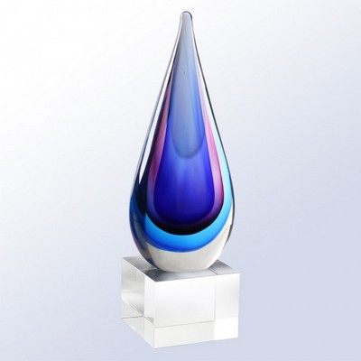 Blue/Pink Teardrop Art Glass Award, 14"H