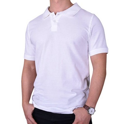 Men's Slim Polo Uniform Shirts - White, Medium (Case of 20)