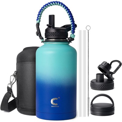 Water Bottle Insulated with Paracord Handle & 3 Lids, 64oz Water Jug Big Large Metal Stainless Steel