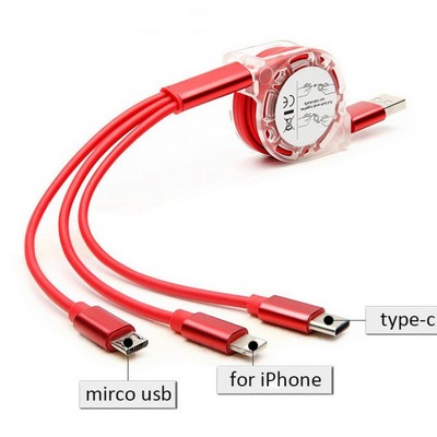 3-in-1 Retractable Multi-device Charging Cable with Aluminum Shell