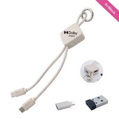 Eco Wheat Straw 4 in 1 Fast Charging Cable Keychain