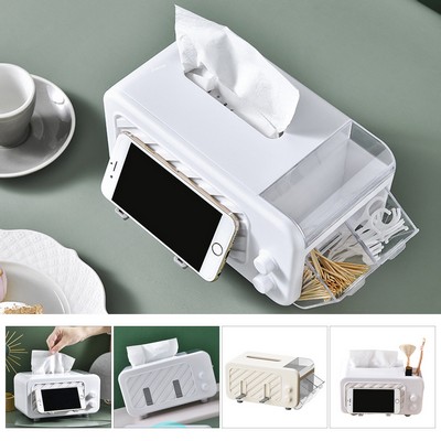 Tissue Cover Box with 2 Slot Storage Tray, Tissue Holder,Cellphone Holder