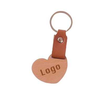 Heart Shape Wood Key Chain