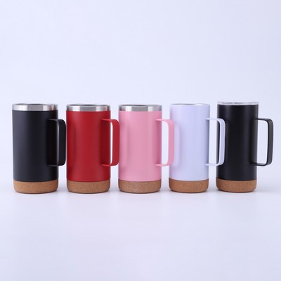 16 Oz. Wood Bottom Stainless Steel Coffee Mug with Handle