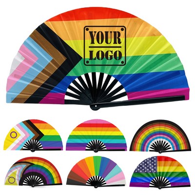 Progress Pride Rainbow Large Bamboo Folding Hand Fans