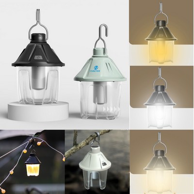 Recharge LED Retro Camping Lantern Adjustable Brightness & Hanger Waterproof Outdoor Vintage Lamp