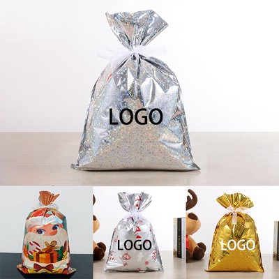 Christmas Holiday Custom Foil Drawstring Gift Bags 11 2/5"x17"