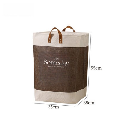 Laminated jute market tote with cotton accents and leather handles