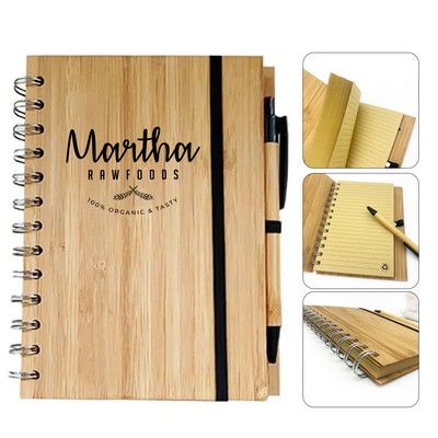 Bamboo Spiral Notebook with a Wood Pen