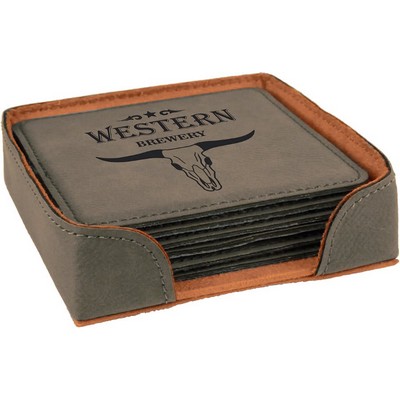 4" x 4" Gray Square Leatherette 6-Coaster Set