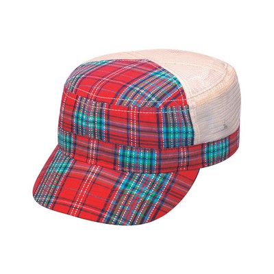 Fashion Plaid Army Cap w/ Mesh Back