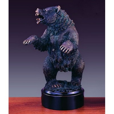 Black Snarling Bear on Hind Legs Trophy w/Round Base (6"x12")