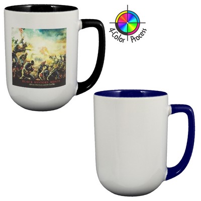 17 Oz. White/Cobalt Blue 2-Tone Arlen Mug w/Color Handle - 4 Color Process