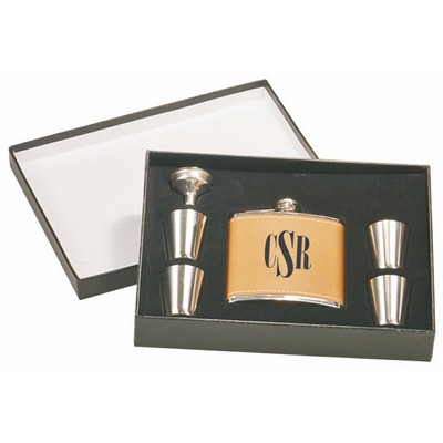 Leather Flask Gift Set