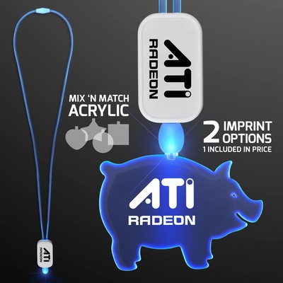 Blue LED Cool Lanyards with Acrylic Pig Pendant - Domestic Imprint