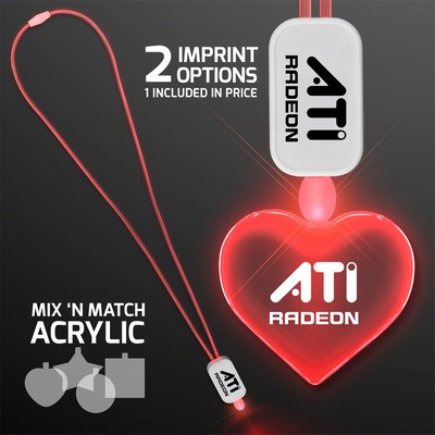 Necklace Red LED Lanyard with Acrylic Heart Pendant - Domestic Imprint