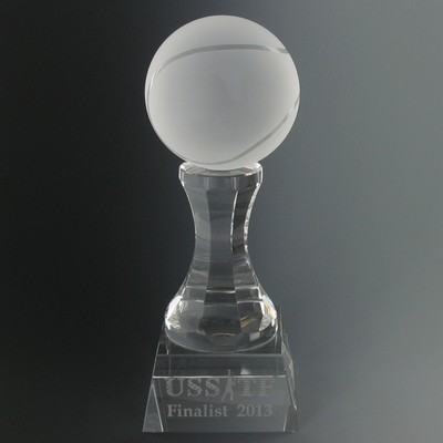 Frosted Crystal Tennis Ball Trophy on Pedestal Base