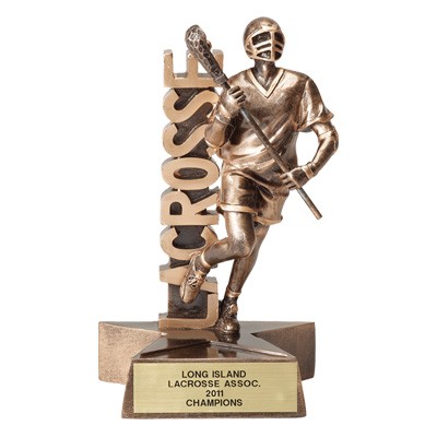 6 ½" Resin Lacrosse Trophy w/Male Player & Star Base