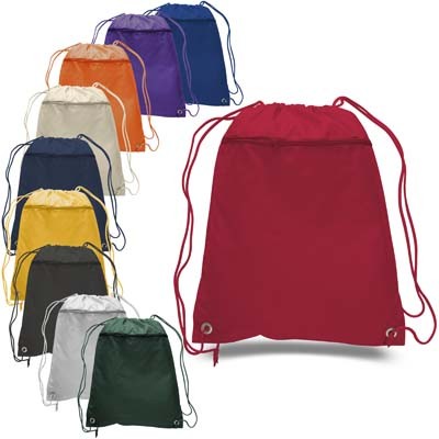 Drawstring Cinch Bag w/Large Zipper Front Pocket ( 18 Colors Available )