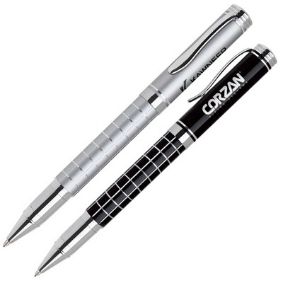 Aluminum Ballpoint Pen w/ Refined Grid Barrel & Chrome Accents