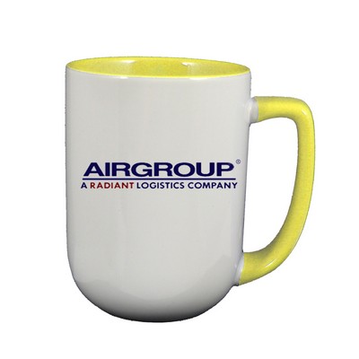 17 Oz. Arlen Barrel Mug- Yellow in / White out /Yellow Trim