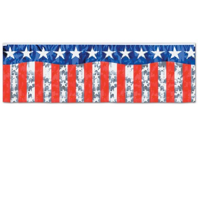 Flame Resistant Metallic Stars & Stripes Fringe Banner