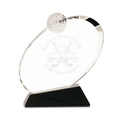 6" Clear Crystal Oblong Golf Award on Black Crystal Base