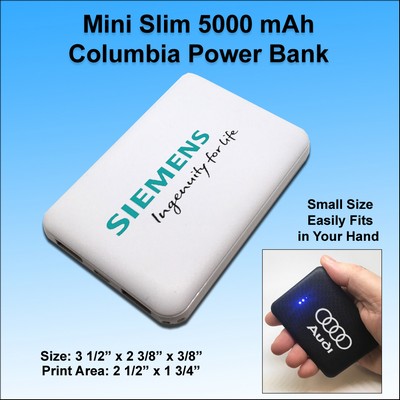 Mini Slim 5000 mAh Columbia Power Bank Dual Ports