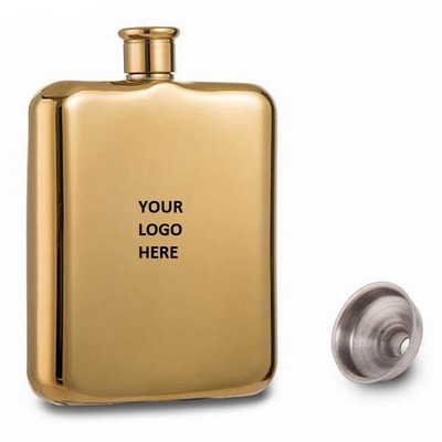 Gold Color Mirror Finished Hip Flask 6oz