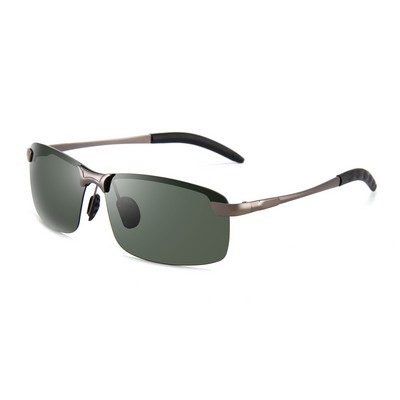 Sunglasses - Dark Green Lenses - Metallic Gray Frames