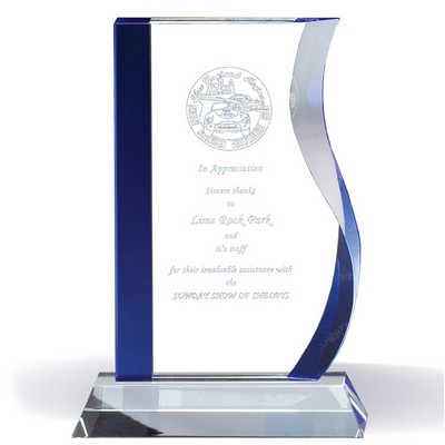 9 ¼" Wave Glass Award w/Blue Edges