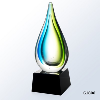 Tropic Drop Art Glass on Black Crystal Base, 9"H