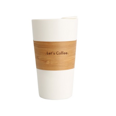 Travel Ceramic Coffee Cup w/Bamboo Holder