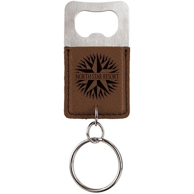 Dark Brown Leatherette Rectangle Bottle Opener Keychain – Laserable