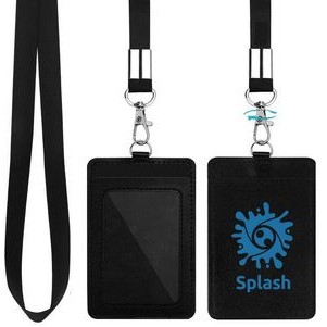 PU Leather ID Badge Card Holder With Lanyard