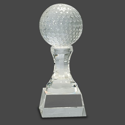 Dimpled Golf Ball Award Series on Crystal Pedestal & Base, Large (3"x 7-3/4"H)