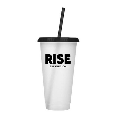 Reusable Plastic Tumbler with colored lid & Straw