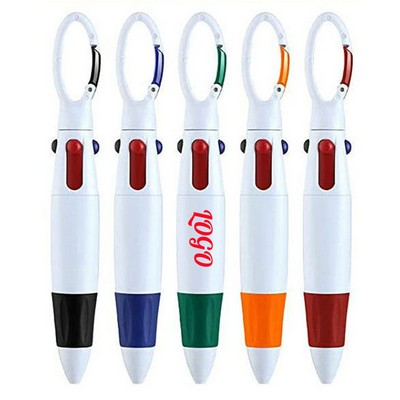 4-in-1 Multicolor Retractable Pen With Carabiner