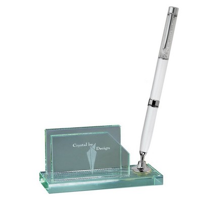 Pen Set w/ Business Card Holder -White pen