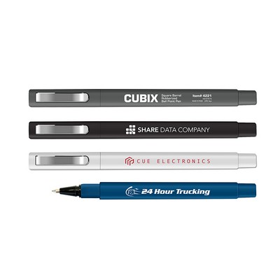 CUBIX Square Barrel Rubberized Cap Off Ball Point Pen with Metal Clip